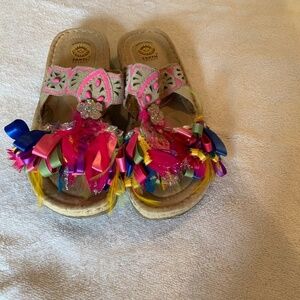 Earth Spirit Blinged Out Rhinestone Sequin Ribbon Sandals Slides Size 11